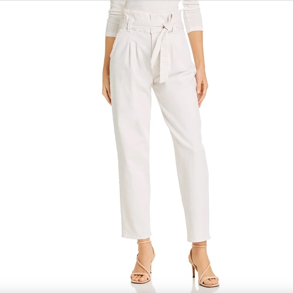 MOTHER The Greaser Paperbag Belted Waist Straight-Leg Jeans in Chalk White - Picture 1 of 8